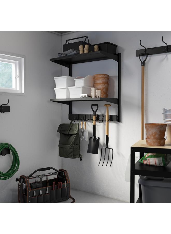 erorex Wall shelf combination, with hooks/2 shelves/black, 88x45x90 cm - Image 2