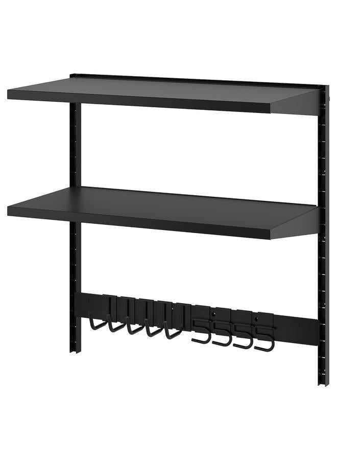 erorex Wall shelf combination, with hooks/2 shelves/black, 88x45x90 cm - Image 1