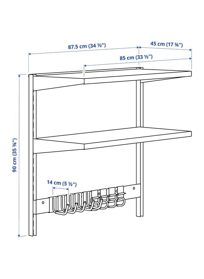 erorex Wall shelf combination, with hooks/2 shelves/black, 88x45x90 cm - Image 3