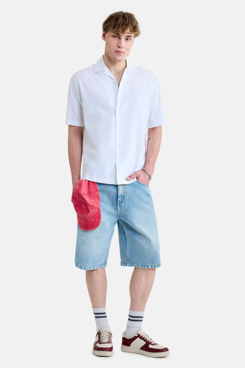 سنيتش White Graphic Half Sleeve Boxy Shirt