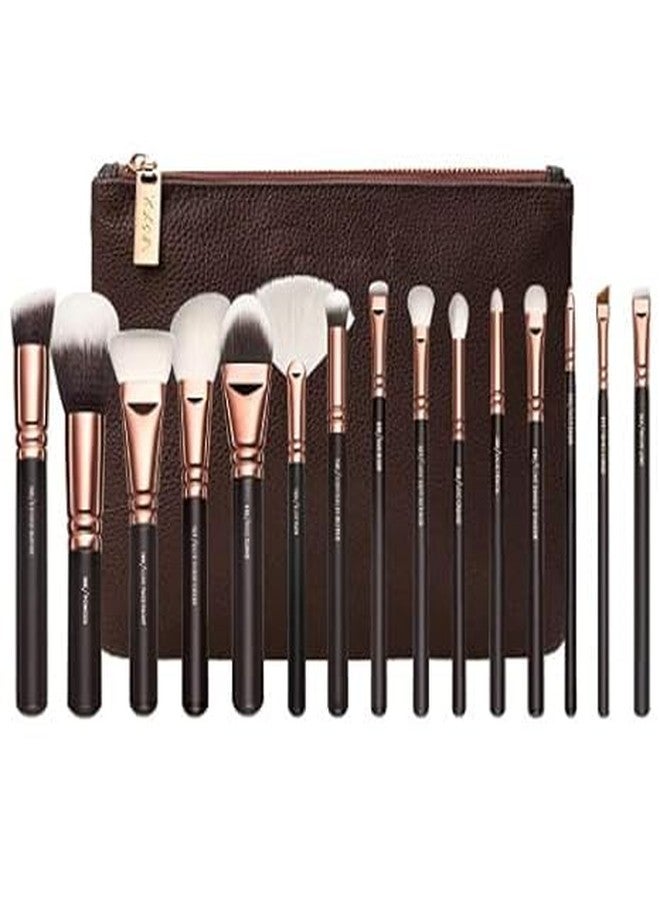 BANIRA Makeup Brushes Premium Synthetic Foundation Powder Concealers Eye Shadows Makeup 15 Pcs Brush Set Rose Golden - Image 4