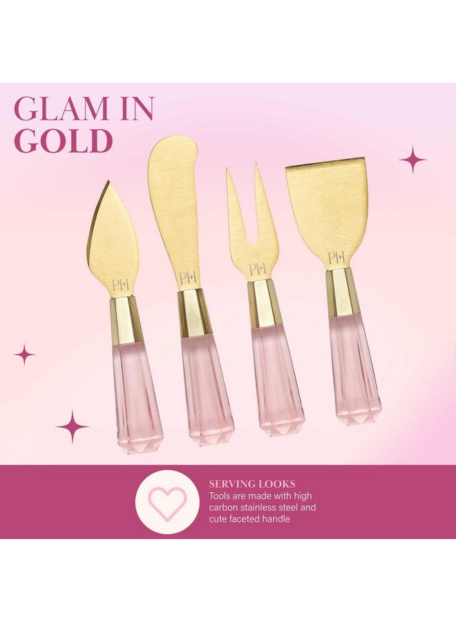 Paris Hilton Paris Hilton Charcuterie Board and Serving Set, Customizable and Magnetic Bamboo Board with Cheese Utensils, 7-Piece Set, Pink  - Image 4