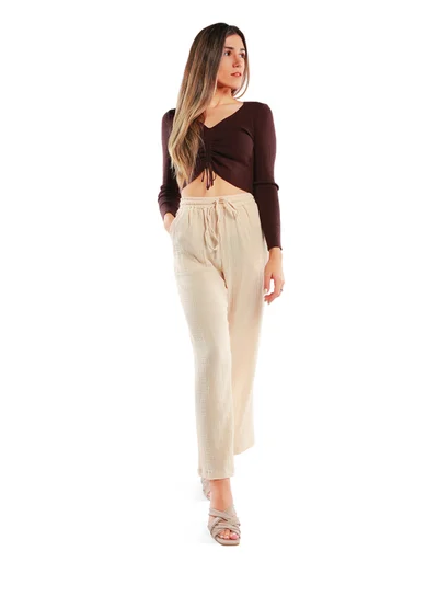 London Rag Latte Drawstring Casual Lounge Wide Pants