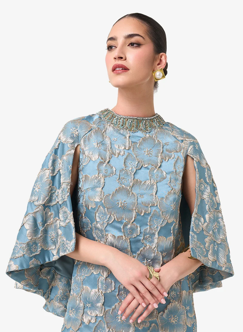 Threadz by Ajooni  Flared Sleeve Printed Midi Dress for Women | Best Price UAE