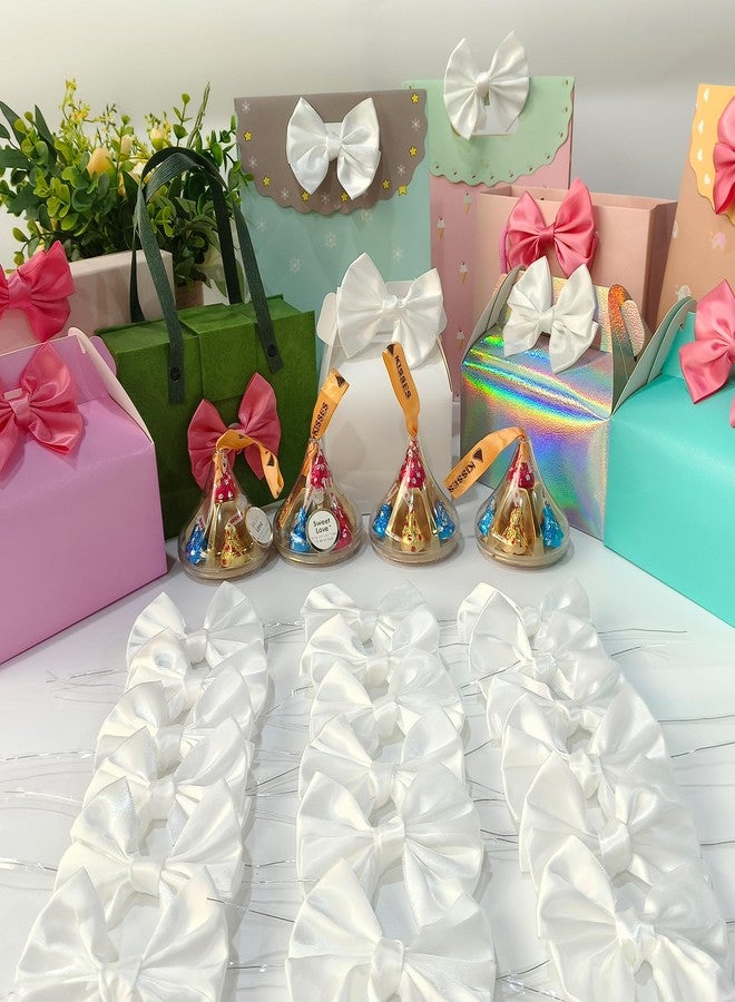 AKLVBL White Twist Tie Bows for Treat Bags, AKLVBL 3.5inches Satin Ribbon Bows for Crafts, 25 Packs Small Gift Wrap Bows Premade Bows for Cake Pops Candy Apple Wedding Favors Bridal Shower Christmas Decor - Image 3
