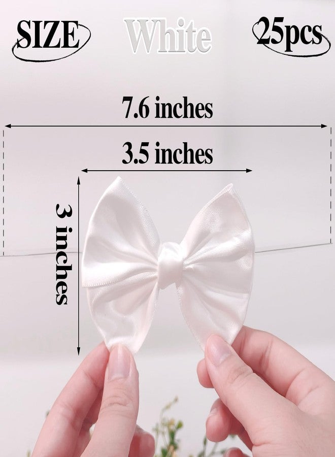 AKLVBL White Twist Tie Bows for Treat Bags, AKLVBL 3.5inches Satin Ribbon Bows for Crafts, 25 Packs Small Gift Wrap Bows Premade Bows for Cake Pops Candy Apple Wedding Favors Bridal Shower Christmas Decor - Image 2