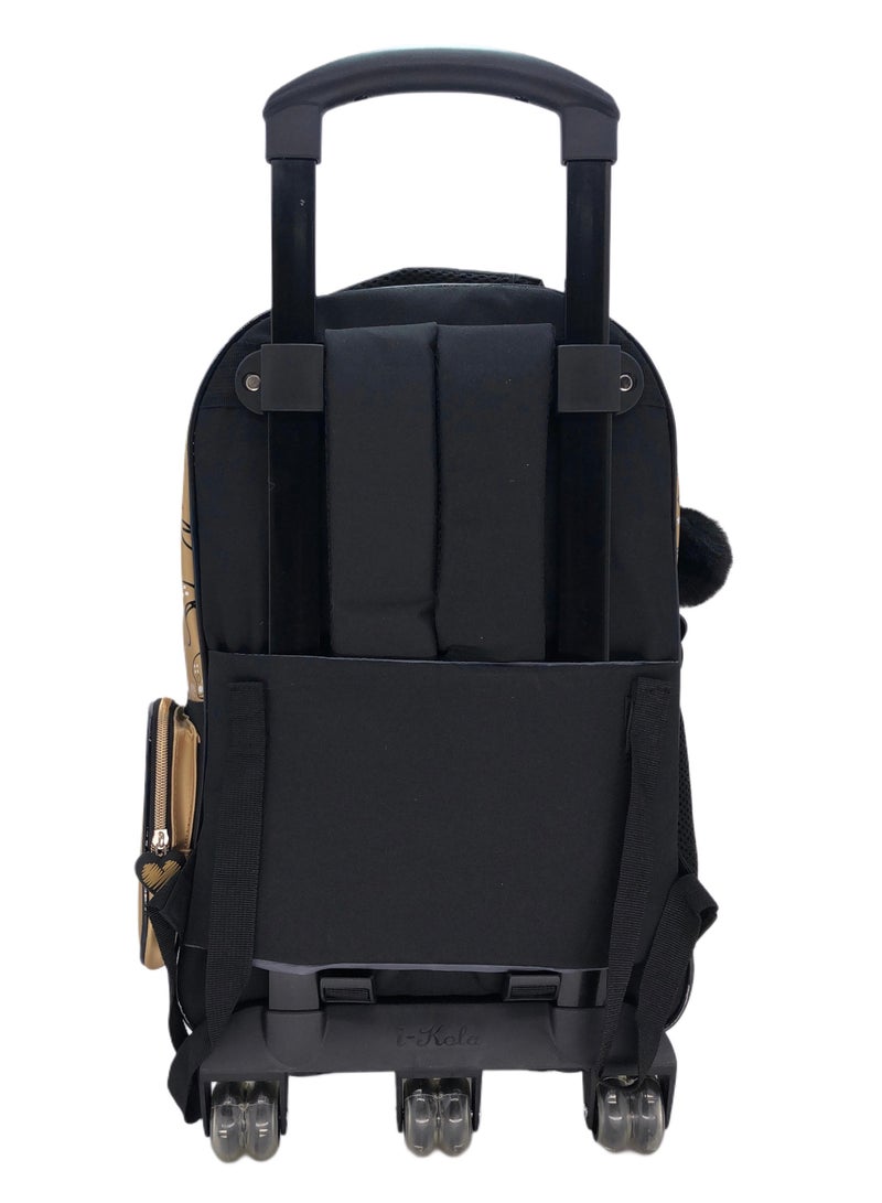 i-kola Gold Cansole Design Rolling Backpack 18 inch Wheeled Kids Backpack with Lunch Bag and Pencil Case for Boys Gold - Image 4