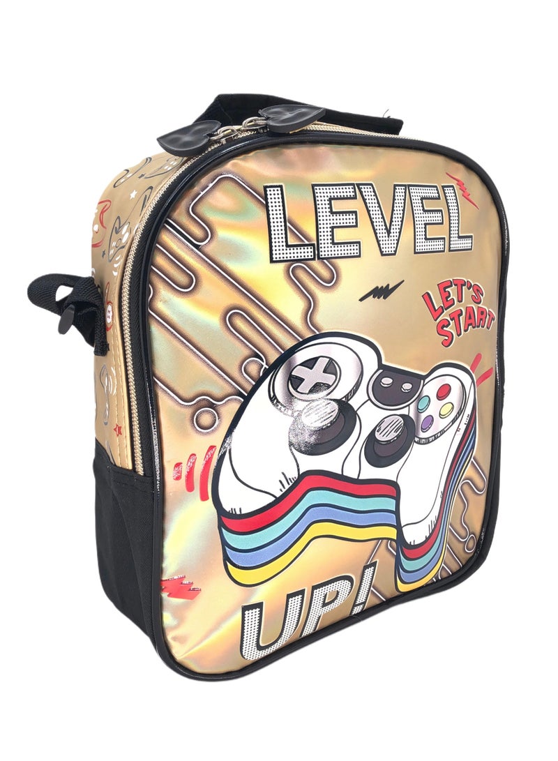 i-kola Gold Cansole Design Rolling Backpack 18 inch Wheeled Kids Backpack with Lunch Bag and Pencil Case for Boys Gold - Image 5