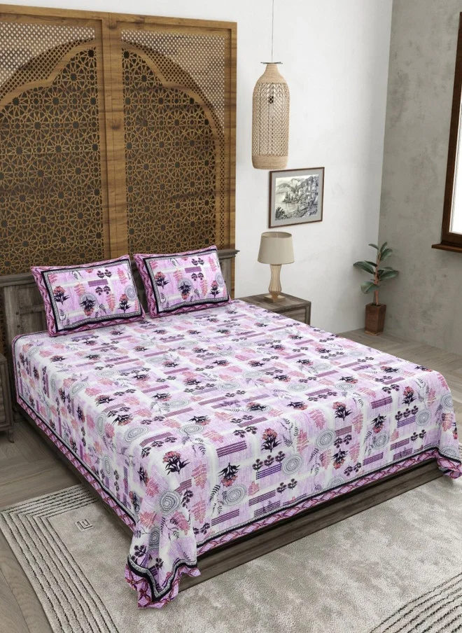 CLOTHOLOGY CLOTHOLOGY Purple Floral Printed Pure Cotton 180 TC King Bedsheet Set