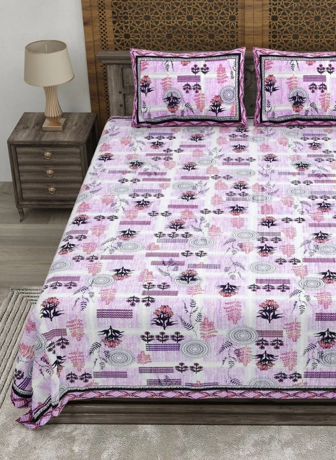 CLOTHOLOGY CLOTHOLOGY Purple Floral Printed Pure Cotton 180 TC King Bedsheet Set