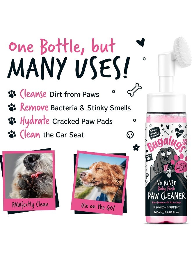 Bugalugs No Rinse Baby Fresh Paw Cleaner - 200ml Foam Shampoo with Silicone Brush - Image 2