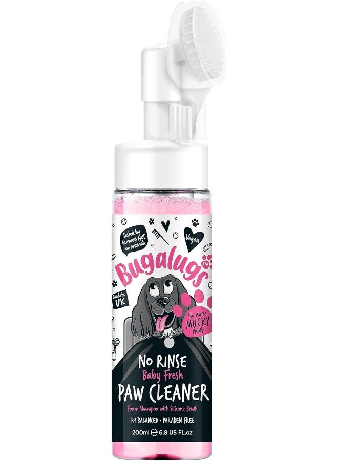 Bugalugs No Rinse Baby Fresh Paw Cleaner - 200ml Foam Shampoo with Silicone Brush - Image 1