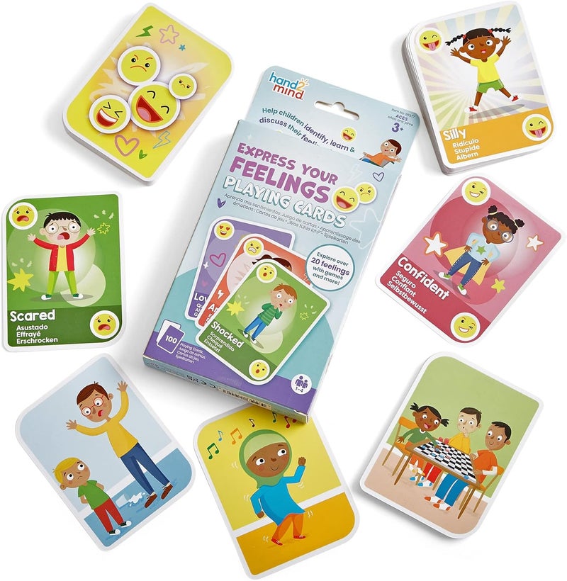 hand2mind Express Your Feelings Playing Cards​, Social Emotional Learning Activities, Calm Down Corner, Play Therapy Toys for Counselors, Preschool Card Games, Feelings Flash Cards for Toddlers - Image 1