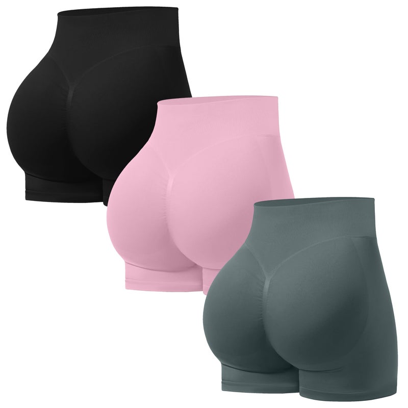 OVESPORT 3 Pack Seamless Women Workout Shorts Scrunch Butt Lifting Gym Booty Biker Shorts - Image 1