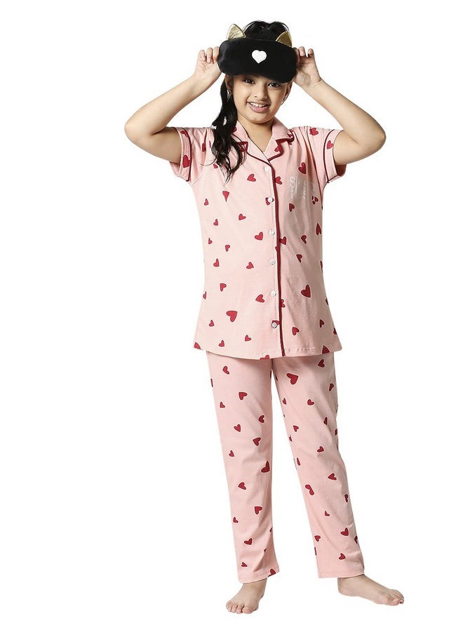 زيو - طقم بيجامة نوم قطنية مطبوعة للبنات من زيو، عبوة من قطعة واحدة (Zgfo-5506-Pk-10_Pink_10-11 Years) - Image 1