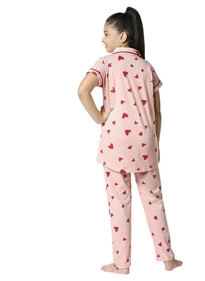 زيو - طقم بيجامة نوم قطنية مطبوعة للبنات من زيو، عبوة من قطعة واحدة (Zgfo-5506-Pk-10_Pink_10-11 Years) - Image 1