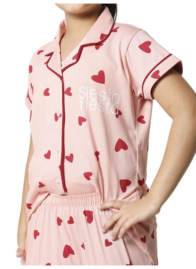 زيو - طقم بيجامة نوم قطنية مطبوعة للبنات من زيو، عبوة من قطعة واحدة (Zgfo-5506-Pk-10_Pink_10-11 Years) - Image 1