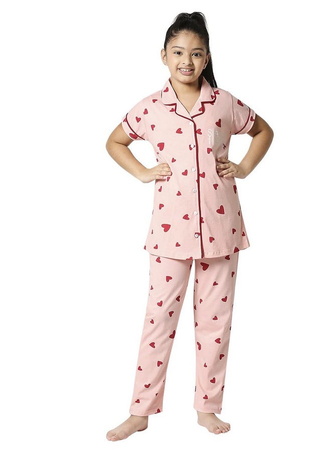 زيو - طقم بيجامة نوم قطنية مطبوعة للبنات من زيو، عبوة من قطعة واحدة (Zgfo-5506-Pk-10_Pink_10-11 Years) - Image 1