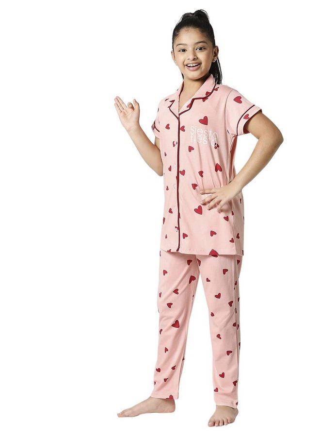 زيو - طقم بيجامة نوم قطنية مطبوعة للبنات من زيو، عبوة من قطعة واحدة (Zgfo-5506-Pk-10_Pink_10-11 Years) - Image 1