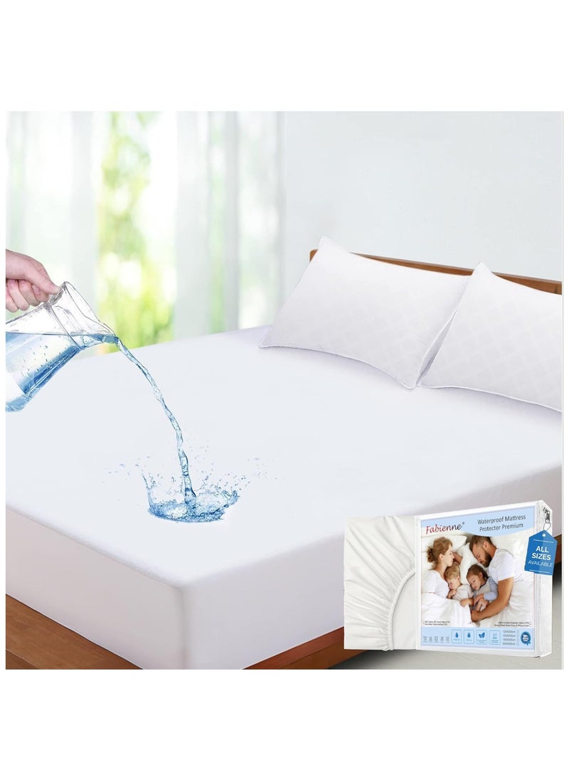Fabienne Waterproof Mattress Protector King Size High Absorption Microfiber+TPU Pad Cover for Pets Kids Adults Deep Pocket Style 100% Waterproof Mattress Protector King 180x200cm White  - Image 1