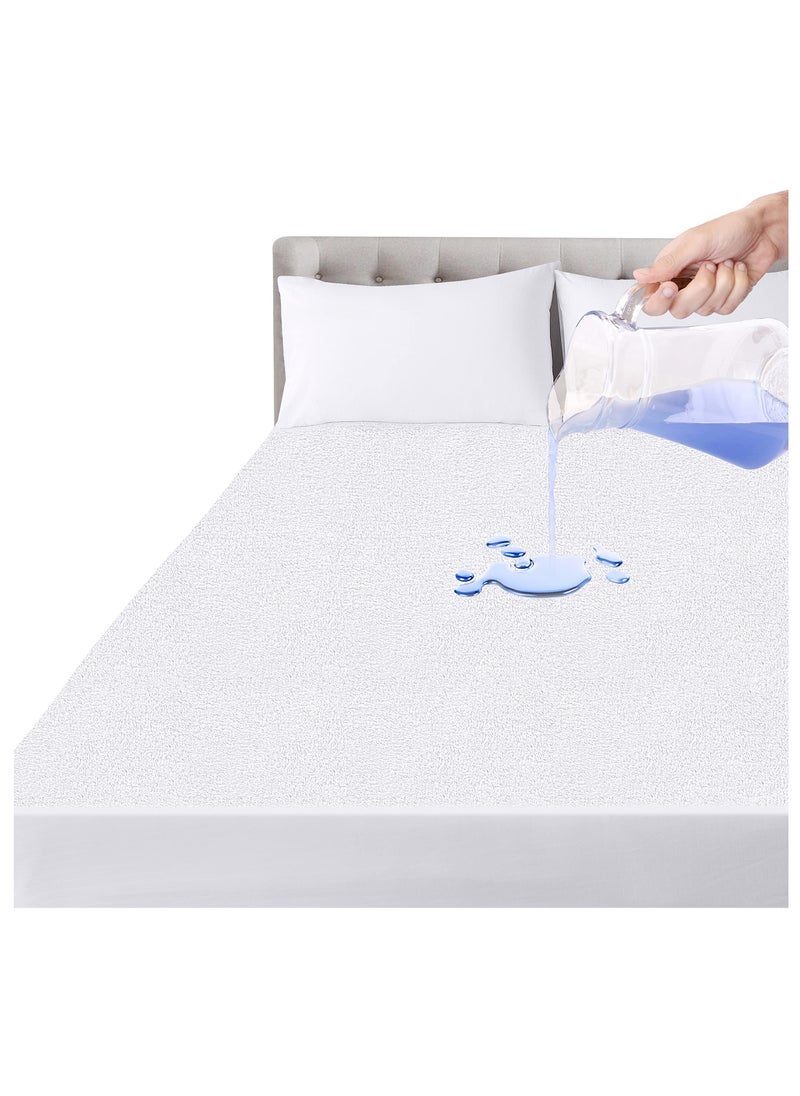 Fabienne - Waterproof Mattress Protector King Size High Absorption Microfiber+TPU Pad Cover for Pets Kids Adults Deep Pocket Style 100% Waterproof Mattress Protector King 180x200cm White - Image 1