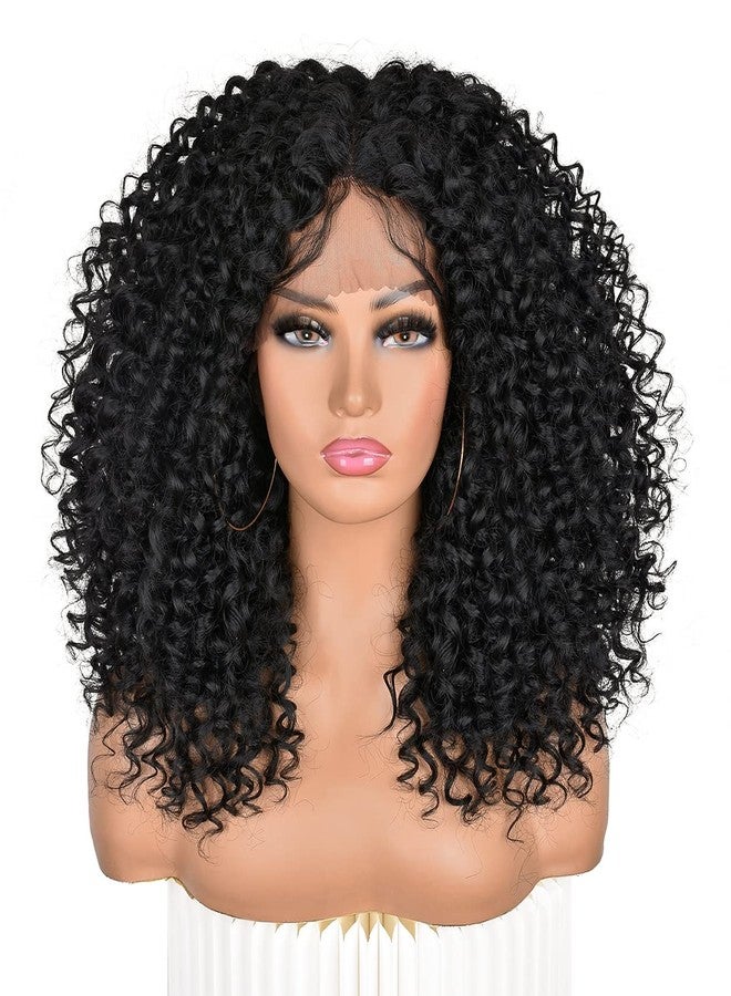 ANNIVIA Curly Lace Front Wigs for Black Women Short Curly Lace Front Wig Pre Plucked with Babyhair, Natural Looking Synthetic Kinky Afro Short Curly Frontal Hair Wig 16inch（Natural Black,13×4） - Image 1