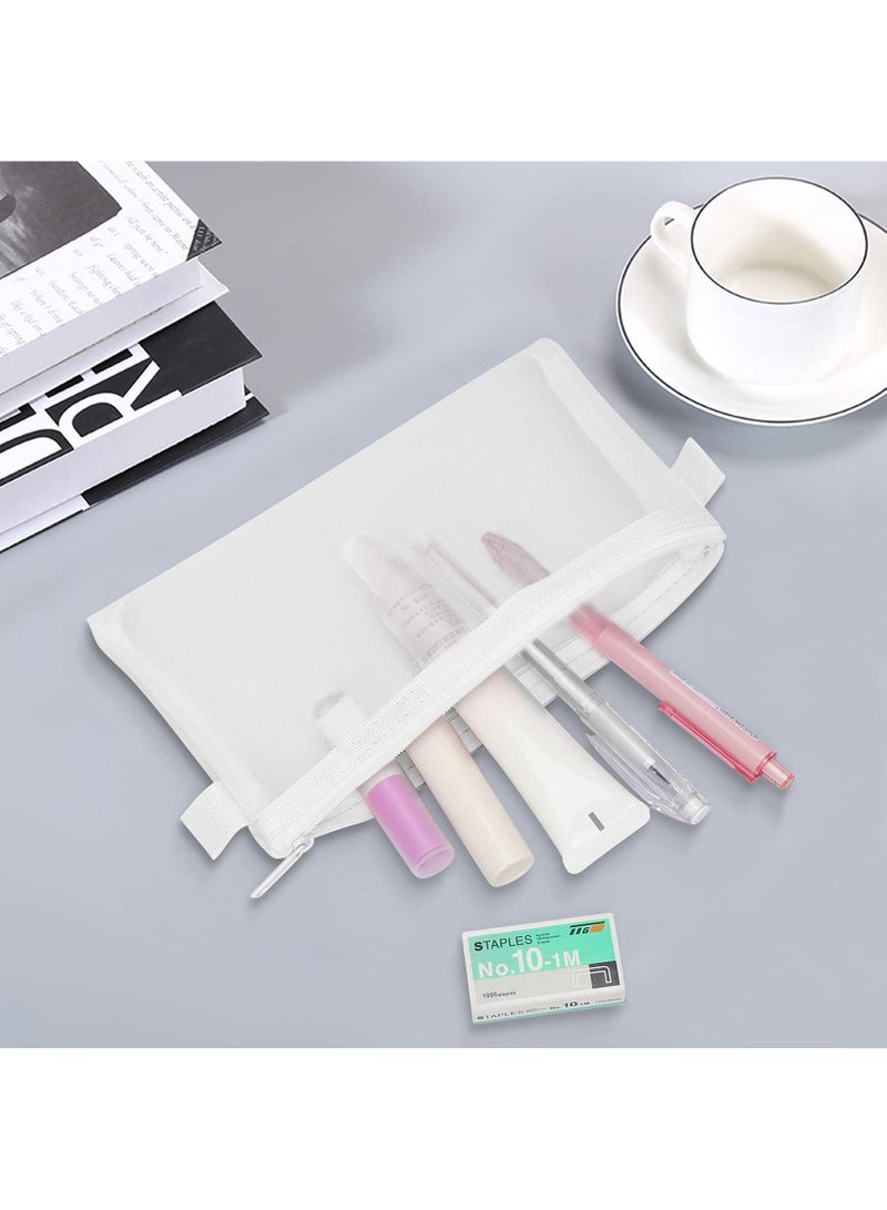 Sweet seven Clear Mesh Zipper Pencil Case Set - 4 Piece Exam Stationery Organizer for Students and Makeup Storage for Women(2 White and 2 Black) - Image 2