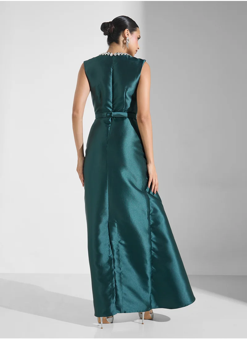 Namshi x Crystal Embellished Structured Wrap Dress