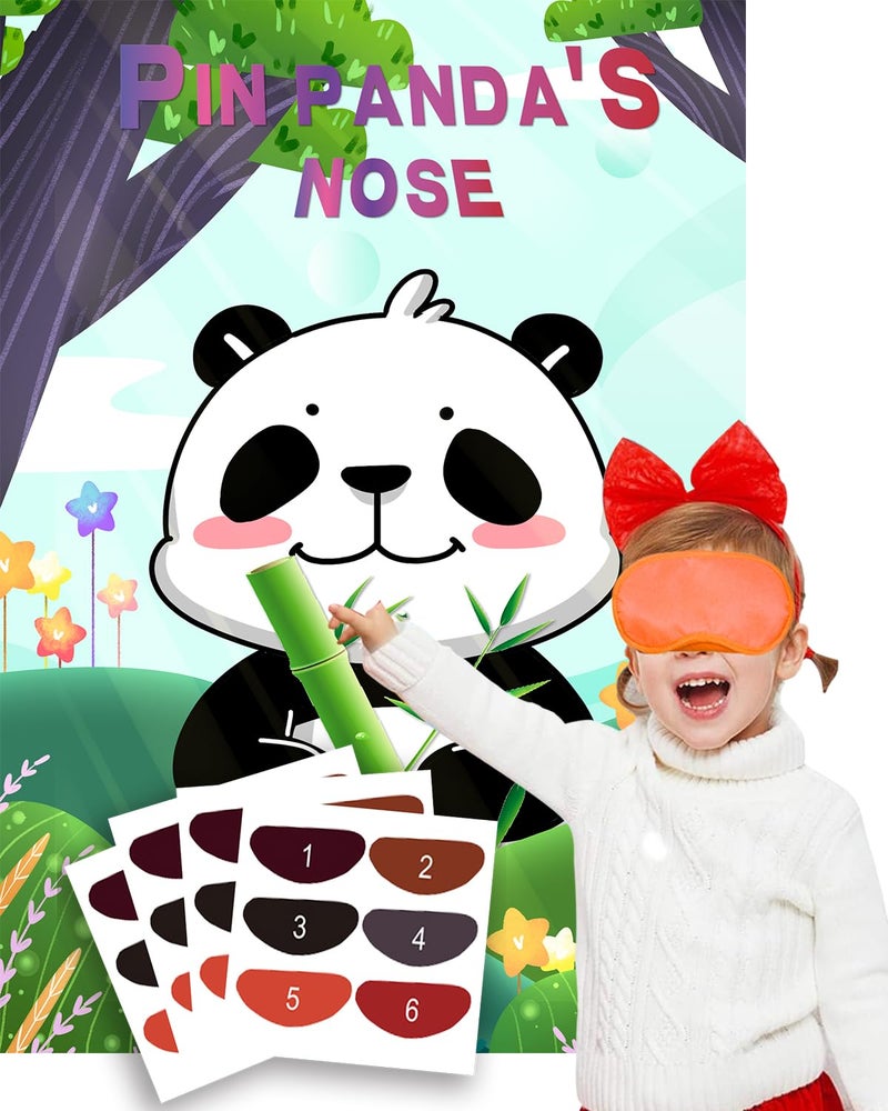 Badeauwald Panda Party Supplies Pin the Nose on the Panda Games for Party Panda Birthday Party Supplies Large Poster Panda Party Games Elastic Blindfolds Stickers Edge Cut for Panda Birthday Decorations - Image 2
