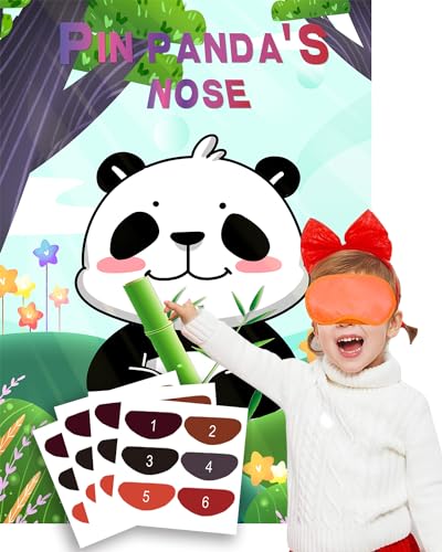 Badeauwald Panda Party Supplies Pin the Nose on the Panda Games for Party Panda Birthday Party Supplies Large Poster Panda Party Games Elastic Blindfolds Stickers Edge Cut for Panda Birthday Decorations - Image 1