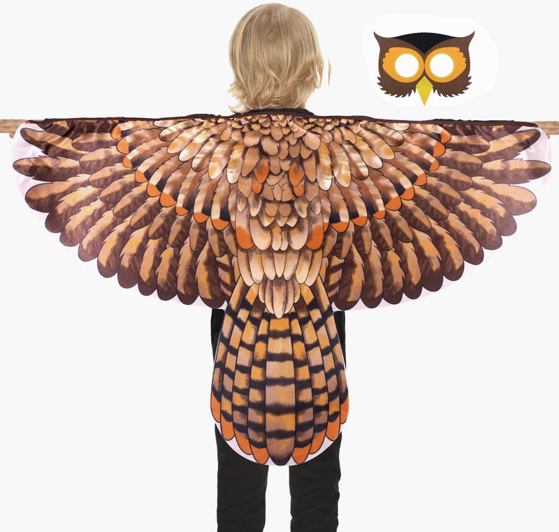D.Q.Z Bird-Wings-Owl-Costume for Kids with Mask, Dress Up Clothes for Boys Girls Toys Eagle Role Play Hallowen Party (Brown) - Image 1