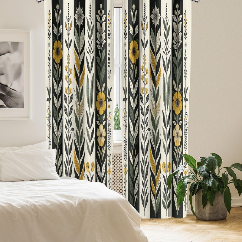 أمبيسون Ambesonne Nature Boho Window Stertains Pack of 2 jungle theme measure mreapy earch و petals forty petals و stripes lightweight with rod pocket 4 لوحات من - 28 "" × 84 " - Image 3
