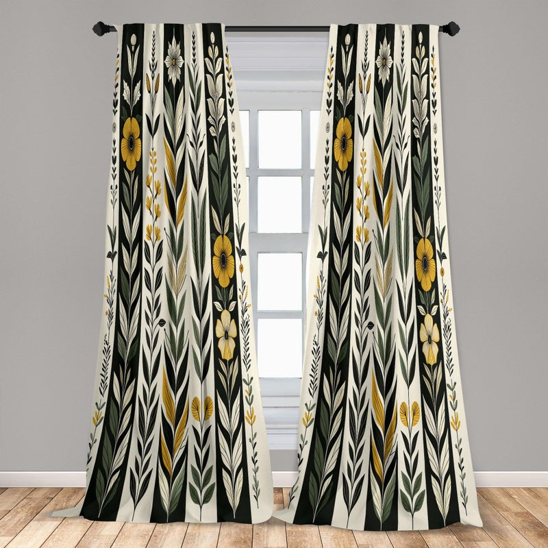 أمبيسون Ambesonne Nature Boho Window Stertains Pack of 2 jungle theme measure mreapy earch و petals forty petals و stripes lightweight with rod pocket 4 لوحات من - 28 "" × 84 " - Image 4
