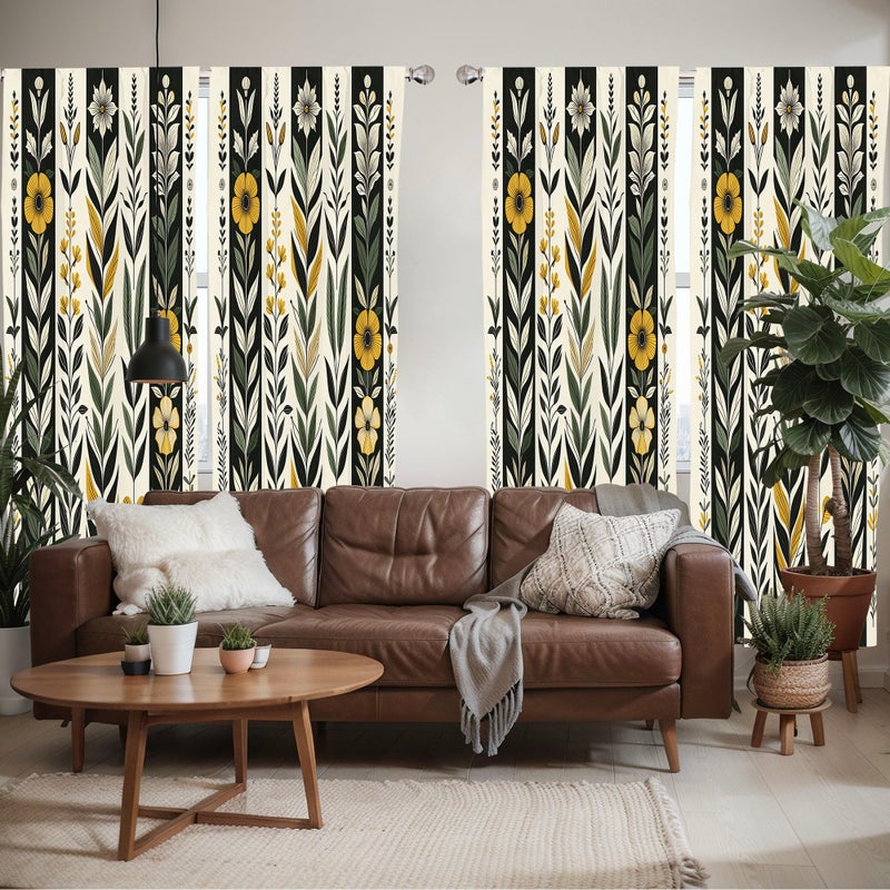 أمبيسون Ambesonne Nature Boho Window Stertains Pack of 2 jungle theme measure mreapy earch و petals forty petals و stripes lightweight with rod pocket 4 لوحات من - 28 "" × 84 " - Image 2