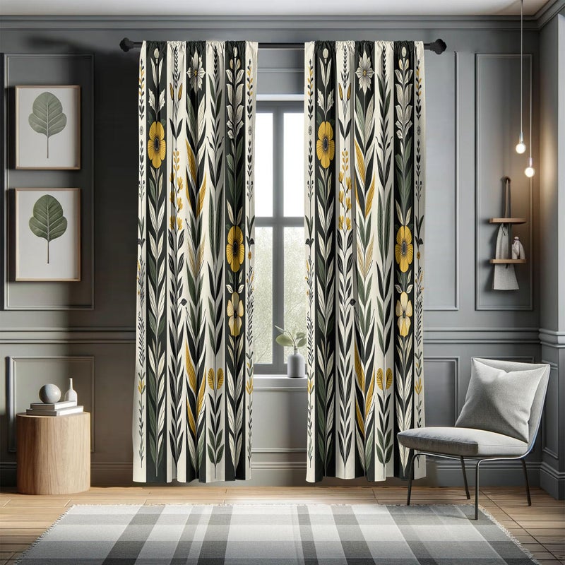 أمبيسون Ambesonne Nature Boho Window Stertains Pack of 2 jungle theme measure mreapy earch و petals forty petals و stripes lightweight with rod pocket 4 لوحات من - 28 "" × 84 " - Image 5