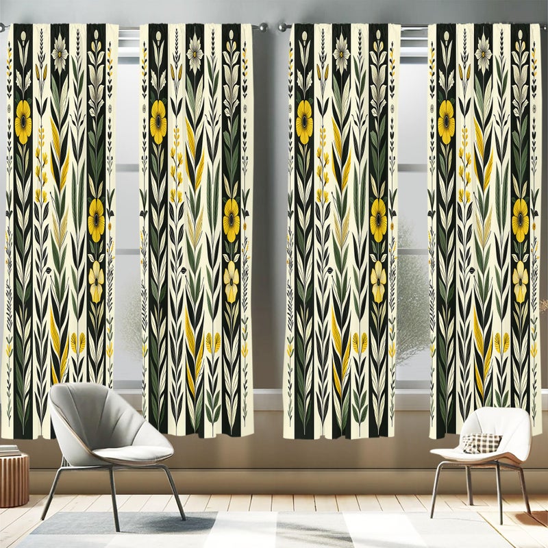 أمبيسون Ambesonne Nature Boho Window Stertains Pack of 2 jungle theme measure mreapy earch و petals forty petals و stripes lightweight with rod pocket 4 لوحات من - 28 "" × 84 " - Image 1