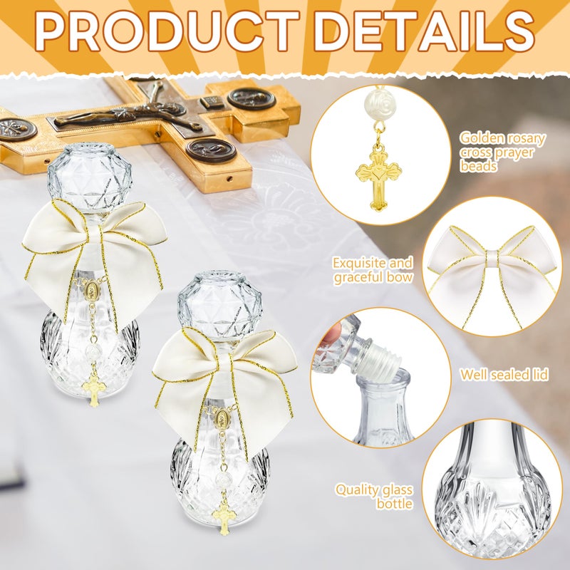 Fayoo 48 Pcs 12 Set Holy Water Bottle Baptism Favors for Guests 50ml Glass Holy Bottle Catholic Holy Water Container with Cross Rosary Bow for First Communion Easter Christian Church Wedding Baptism Decor - Image 3