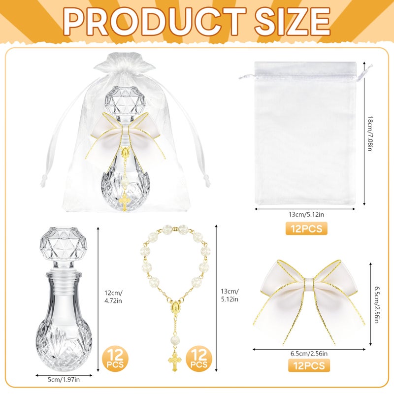 Fayoo 48 Pcs 12 Set Holy Water Bottle Baptism Favors for Guests 50ml Glass Holy Bottle Catholic Holy Water Container with Cross Rosary Bow for First Communion Easter Christian Church Wedding Baptism Decor - Image 2