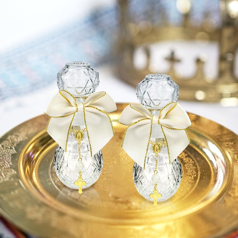 Fayoo 48 Pcs 12 Set Holy Water Bottle Baptism Favors for Guests 50ml Glass Holy Bottle Catholic Holy Water Container with Cross Rosary Bow for First Communion Easter Christian Church Wedding Baptism Decor - Image 4