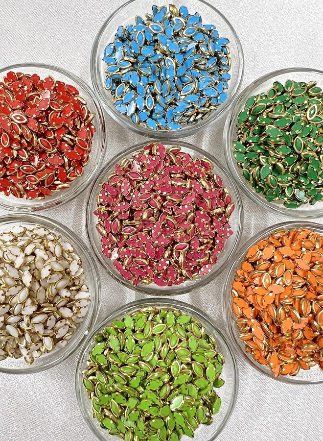 Unikart Colourful Kundan Beads Eye Shape 3X6Mm For Jewellery Making, Earing, Art & Craft Pack Of 700 Pieces With Fabric Glue & Storage Box, Multicolour - Image 1