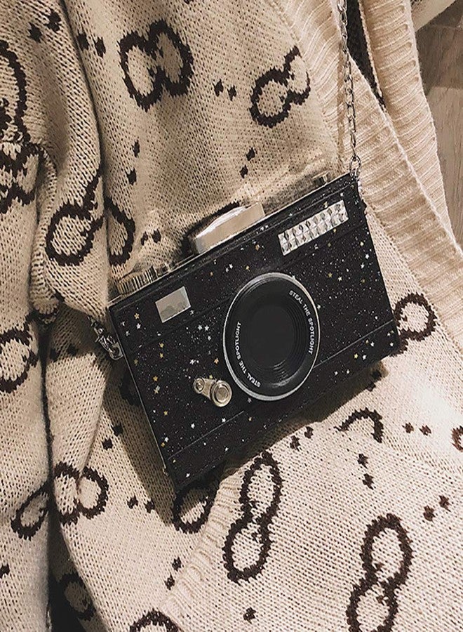 QZUnique Women's Glitter PU Camera Shaped Snapshot Casual Crossbody Shoulder Handbag Purse - Image 3