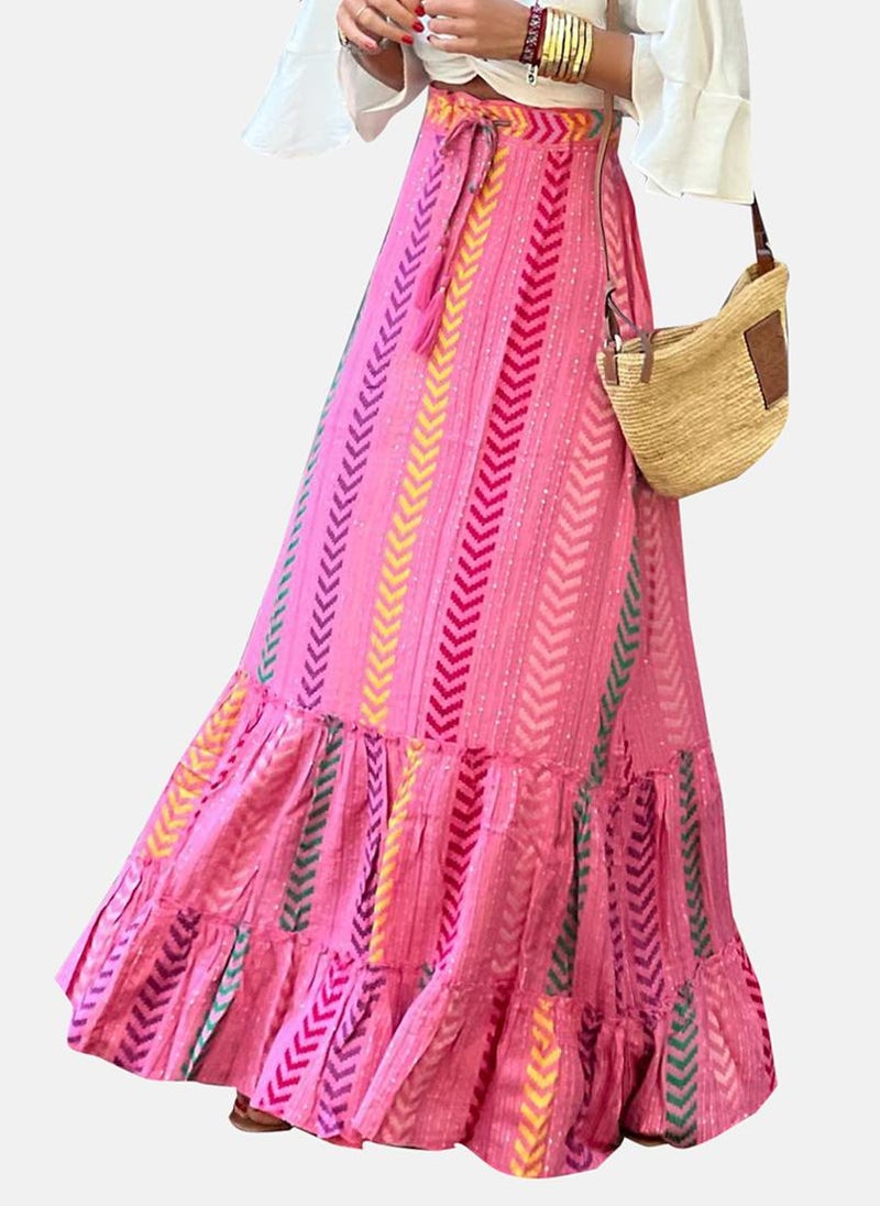 YUNIQEE Pink Tiered Printed Maxi Skirt - Image 1