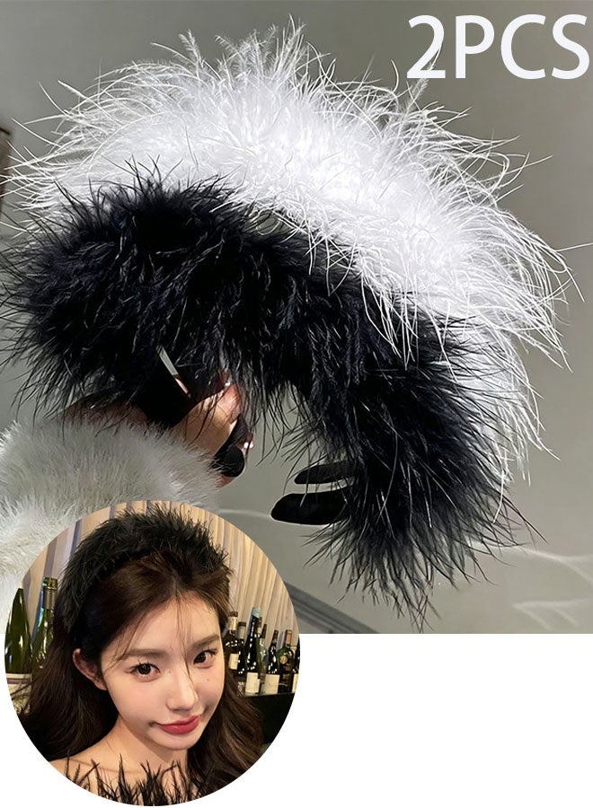 Happy D 2PCS Korean Version Of The New Fluff Headband Stage Performance Hair Accessories Headband Trend Japanese And Korean Internet Red Same Style Girl Hair Bundle - Image 1