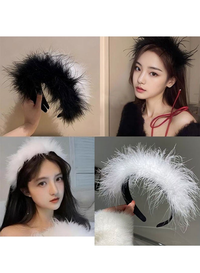 Happy D 2PCS Korean Version Of The New Fluff Headband Stage Performance Hair Accessories Headband Trend Japanese And Korean Internet Red Same Style Girl Hair Bundle - Image 2