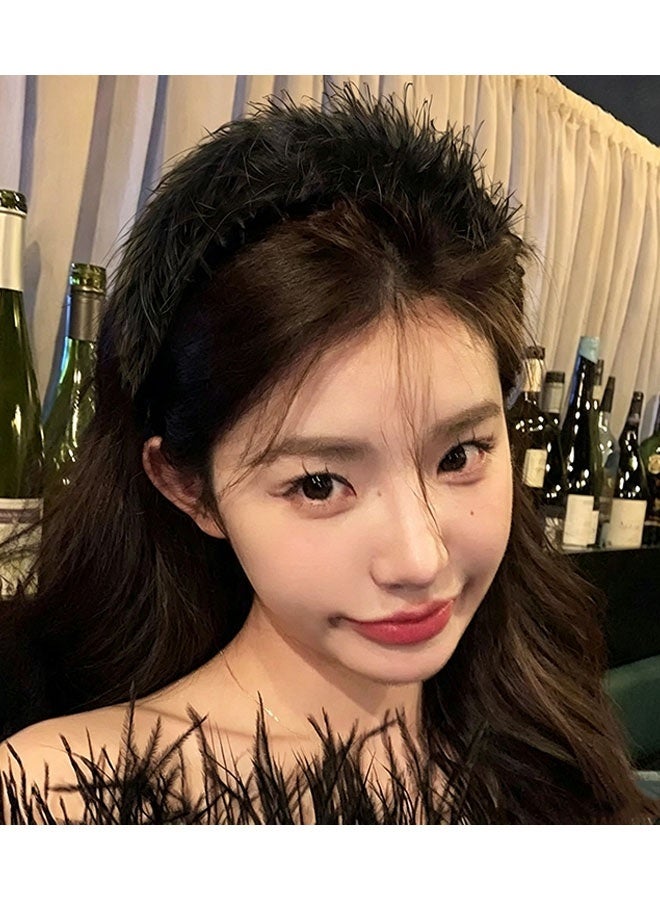 Happy D 2PCS Korean Version Of The New Fluff Headband Stage Performance Hair Accessories Headband Trend Japanese And Korean Internet Red Same Style Girl Hair Bundle - Image 5