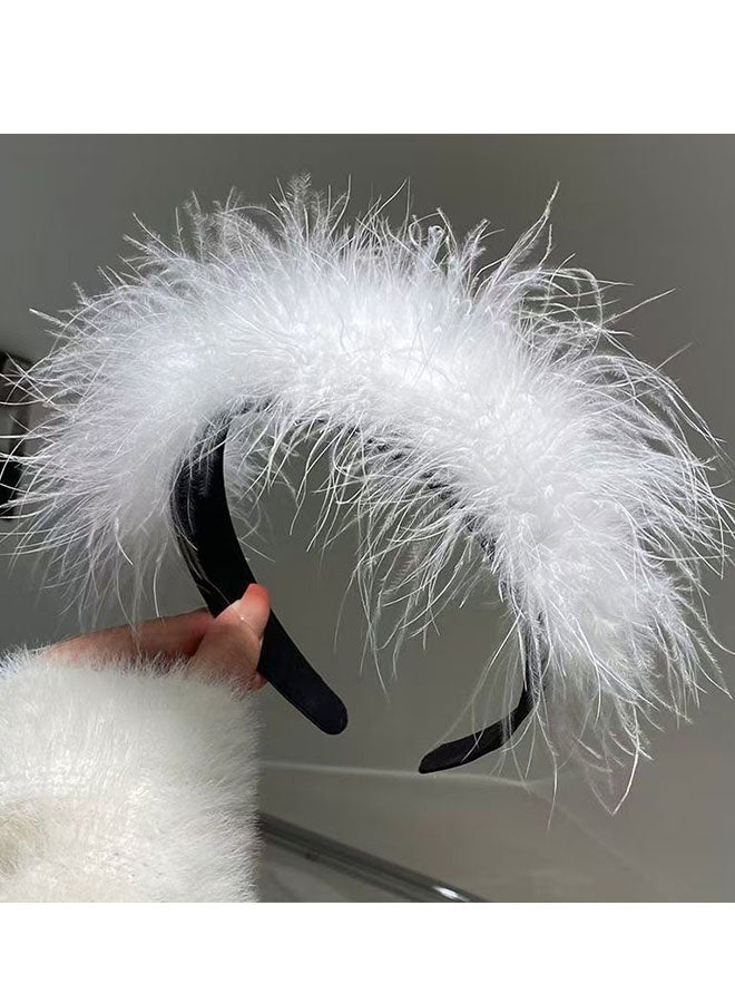 Happy D 2PCS Korean Version Of The New Fluff Headband Stage Performance Hair Accessories Headband Trend Japanese And Korean Internet Red Same Style Girl Hair Bundle - Image 3