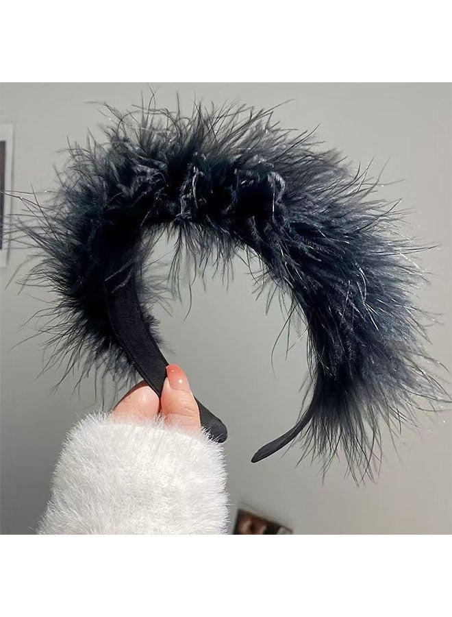 Happy D 2PCS Korean Version Of The New Fluff Headband Stage Performance Hair Accessories Headband Trend Japanese And Korean Internet Red Same Style Girl Hair Bundle - Image 4