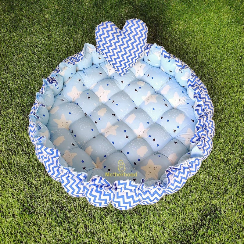 MOTHERHOOD MOTHERHOOD Round Baby Tub Bed 1 Pc HeartShaped Pillow Luxury Mattress Sleeper Bedding Set coSleeper Safe Cotton Fabric with RFilled UltraSoft Comfortable for Newborn to ToddlersSky