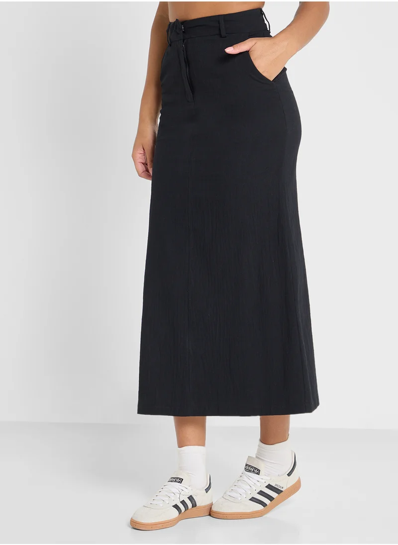 Ginger Linen Blend Longline Button Down Vest & Maxi Skirt Set