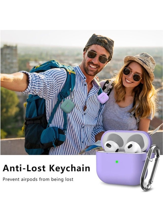 Soft Silicone Protective Case Cover for AirPods 4 with Cleaner Kit and Keychain(Purple)